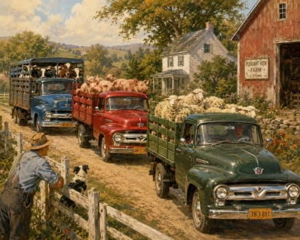 title image of old trucks with cheep and pigs supplied by auithor