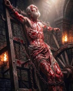 Origen of Alexandria being tortured on the rack